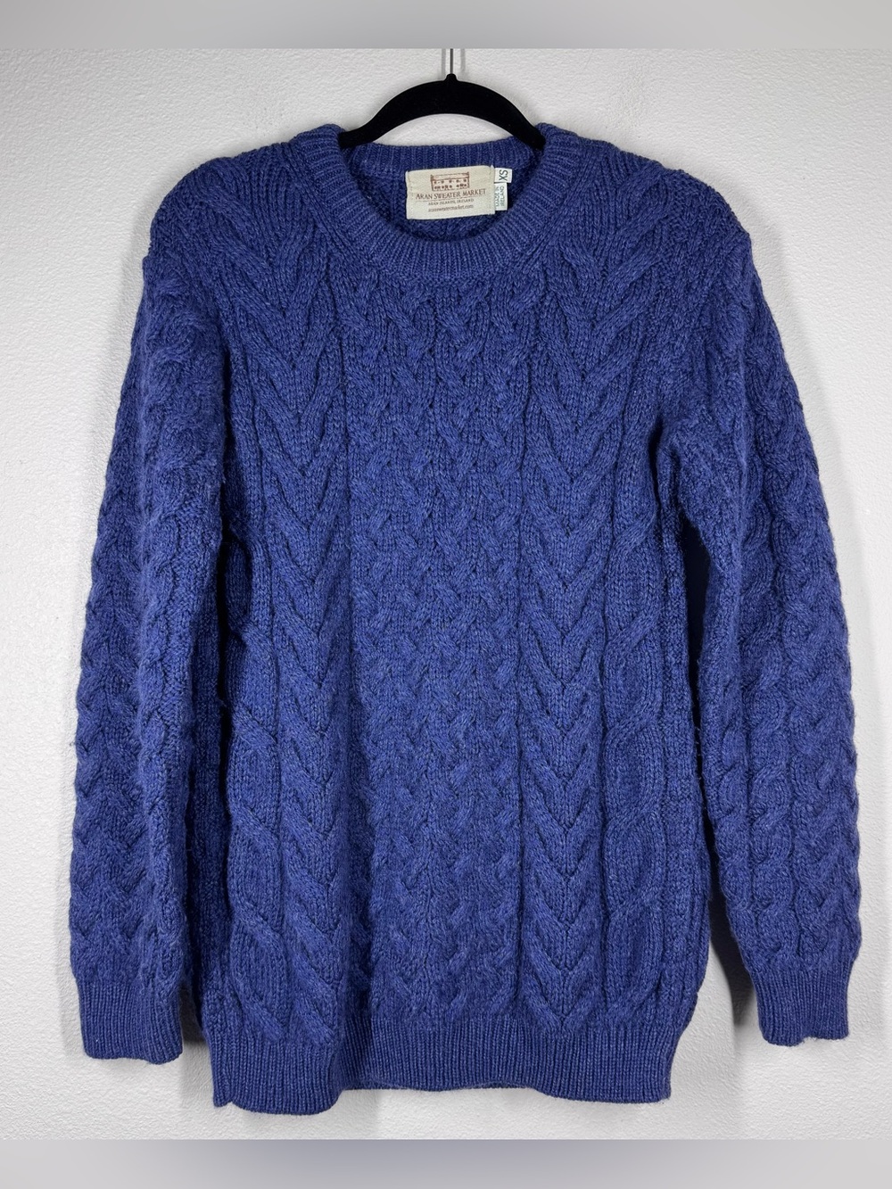 Aran Sweater Market Ireland Wool Fisherman Cable Knit Navy Blue Women’s Size XS